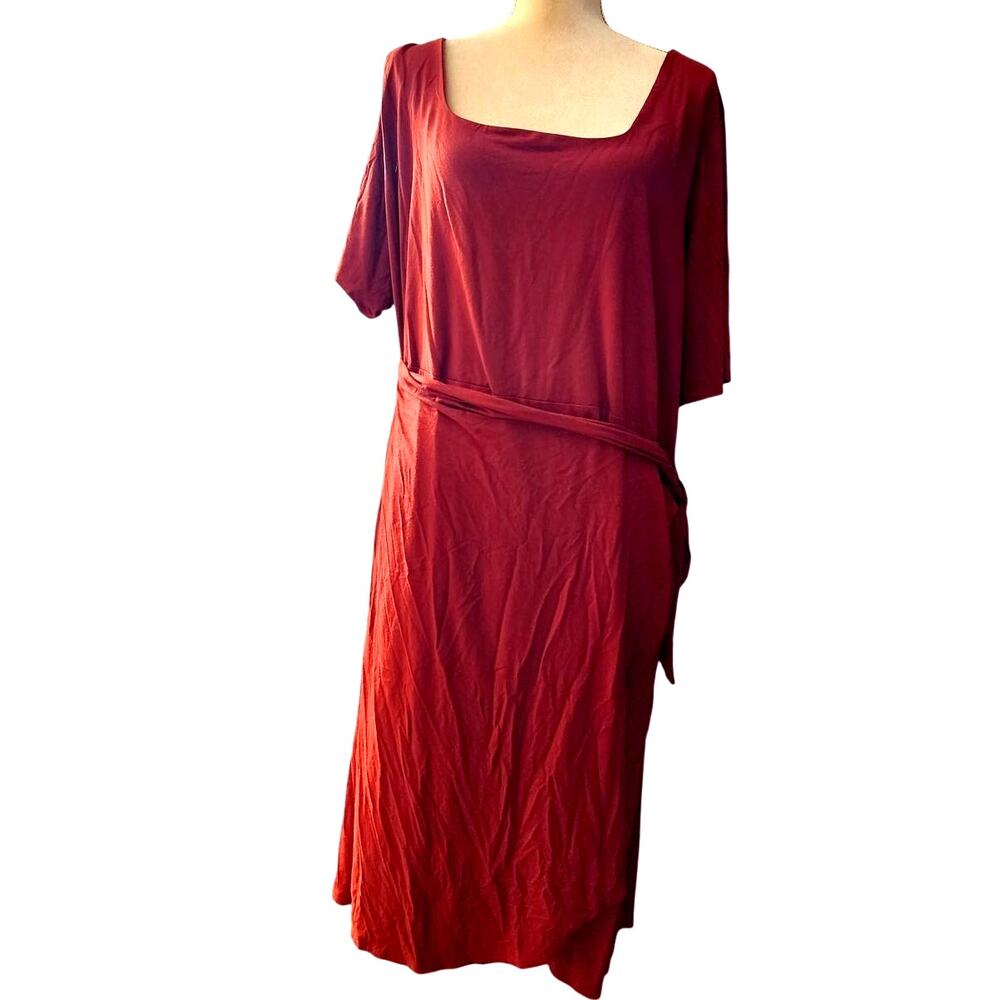 Maurices Burgundy Faux Wrap Square Neck Tie Waist Belt Midi Dress Plus 4X